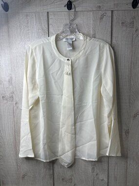 Drapers & Damons Women Small Petite Cream Button Front Blouse Dressy Career